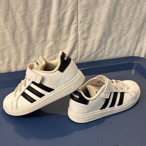 Adidas Kids White and Black Striped Sneakers